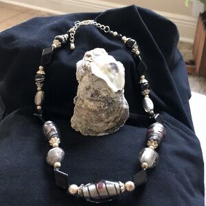 Black and silver glass necklace